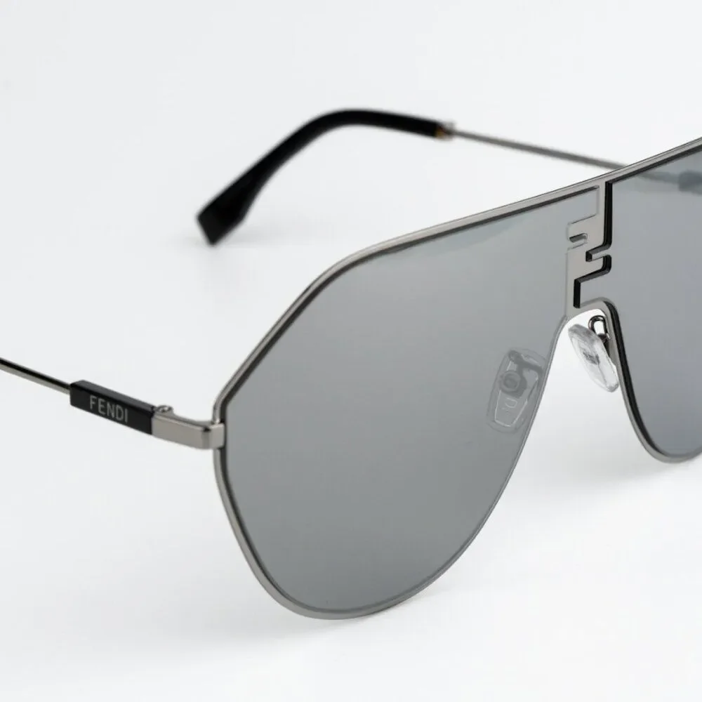 NEW Fendi FE40080U FF MATCH 12C Ruthenium Smoke Mirror Unisex Round Sunglasses